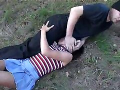 Teen slut forced to oral sex and fucked in the forest